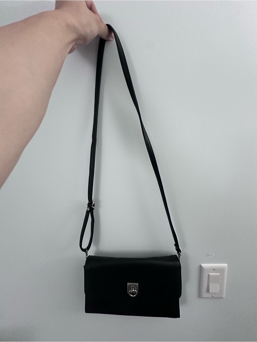 Classic Black Crossbody Bag with Silver Hardware